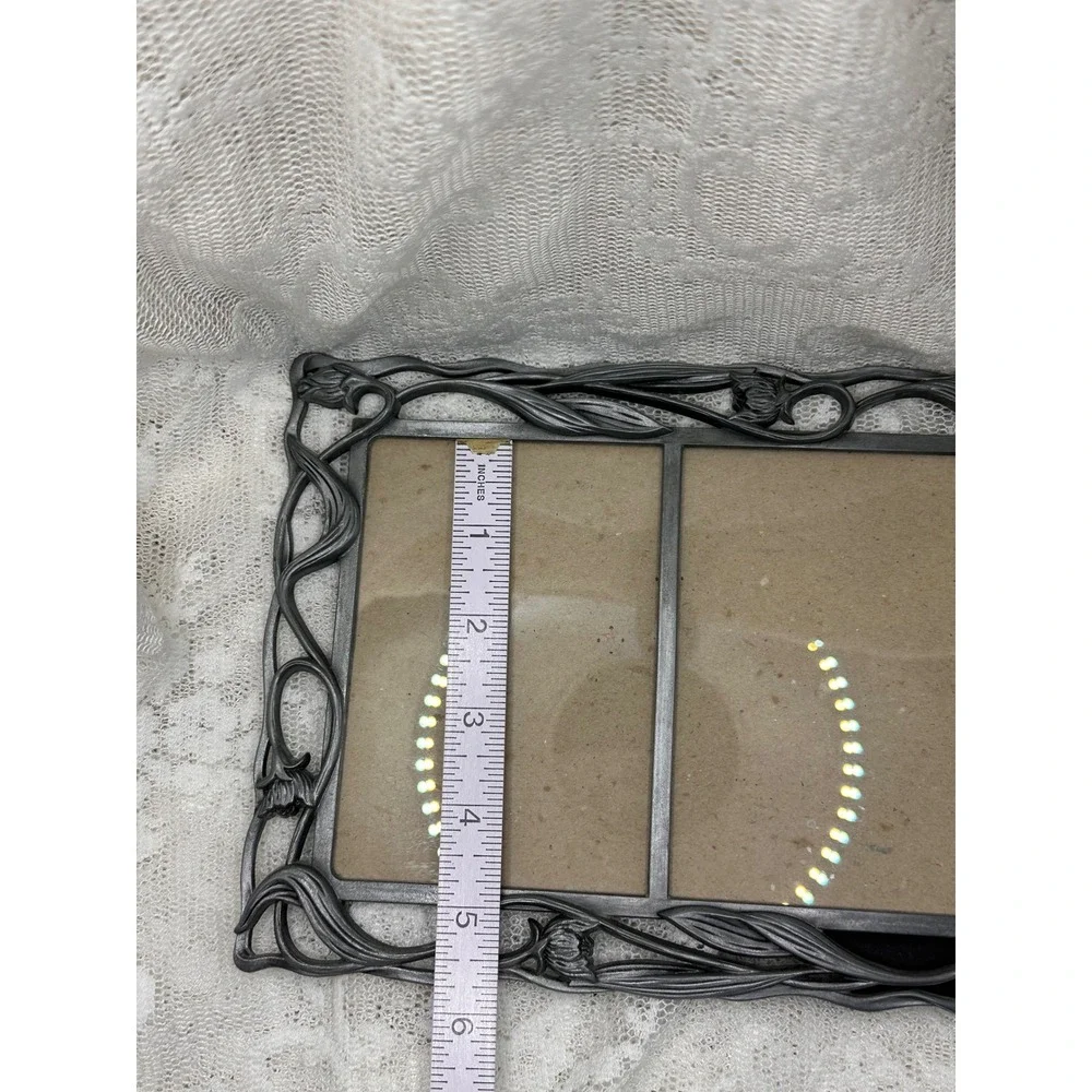Vintage Art Nouveau Pewter Tone Double Tulip Floral Picture Frame 3.25x4.75